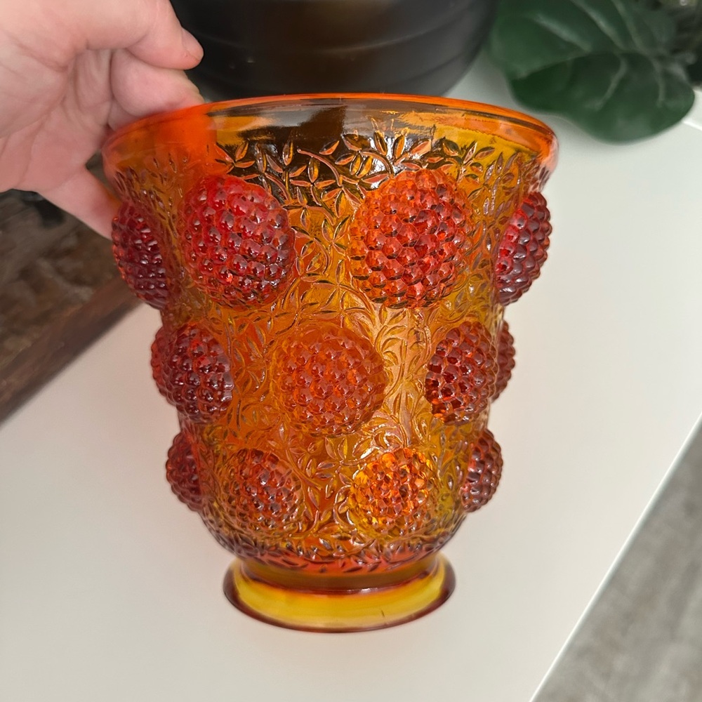 Verlys Fenton Orange and Red Vessel of Gems Textured Glass Vase
